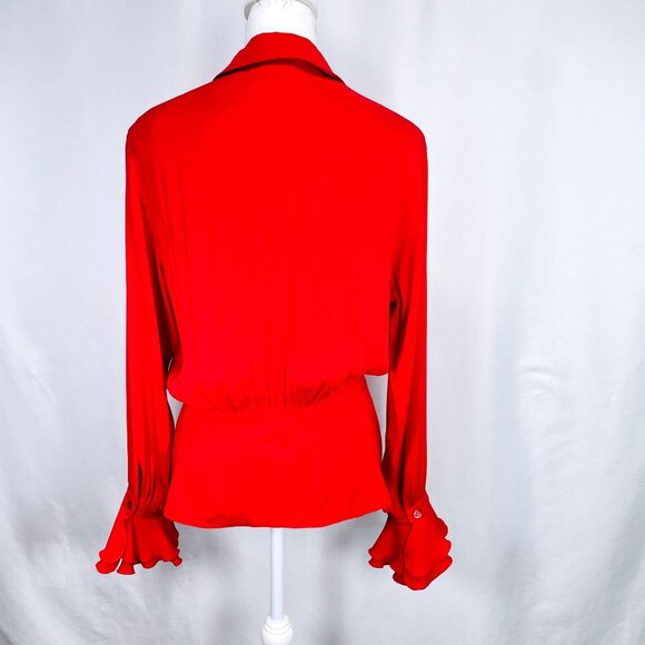 Vintage ESCADA Womens Silk Red Spanish ruffle Flare Long Sleeve Blouse 34 / S - Picture 15 of 16